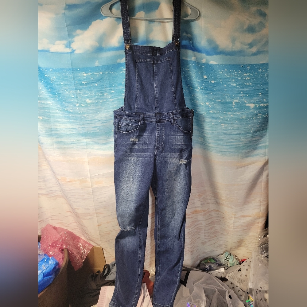 Kancan NWT Women's Size Medium Blue Jean Overalls Distressed
